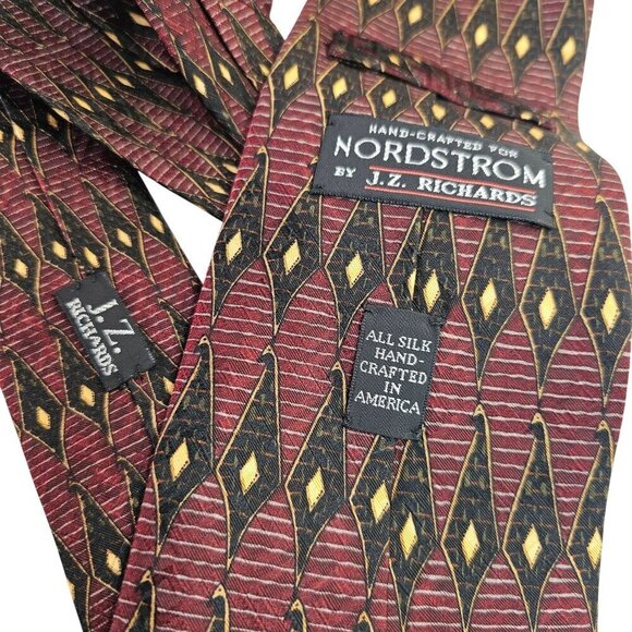 JZ Richards for Nordstrom 90s Handmade Silk Tie 4 x 58 Geometric Black Gold Wine - Picture 2 of 7